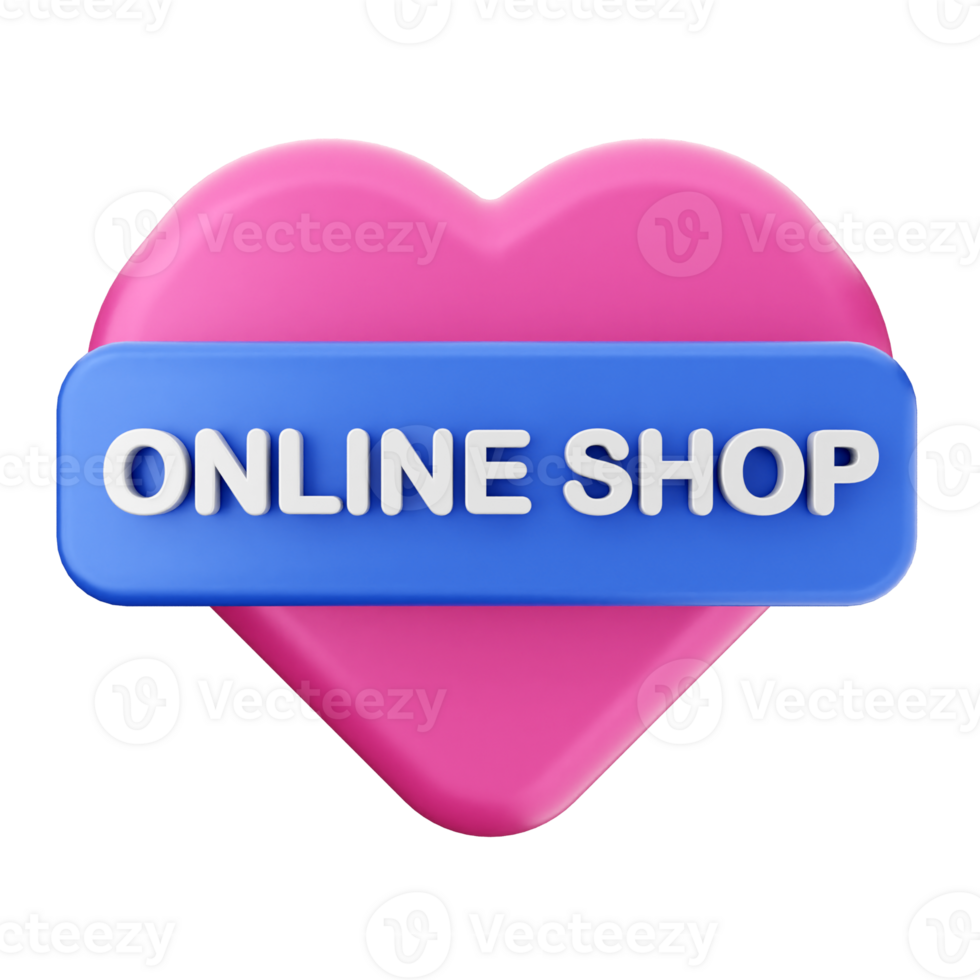 Online shop button with heart icon on black background png