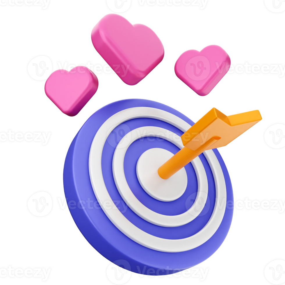 A target with hearts and an arrow in the center png