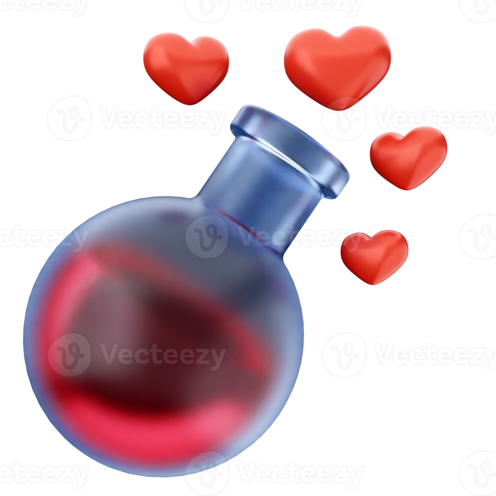 A heart shaped bottle with a red liquid inside png