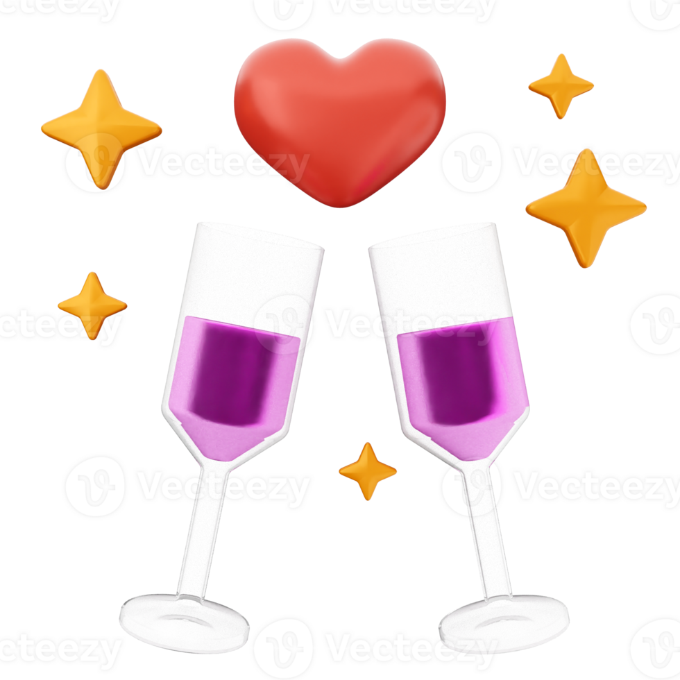 Two wine glasses with a heart and stars png