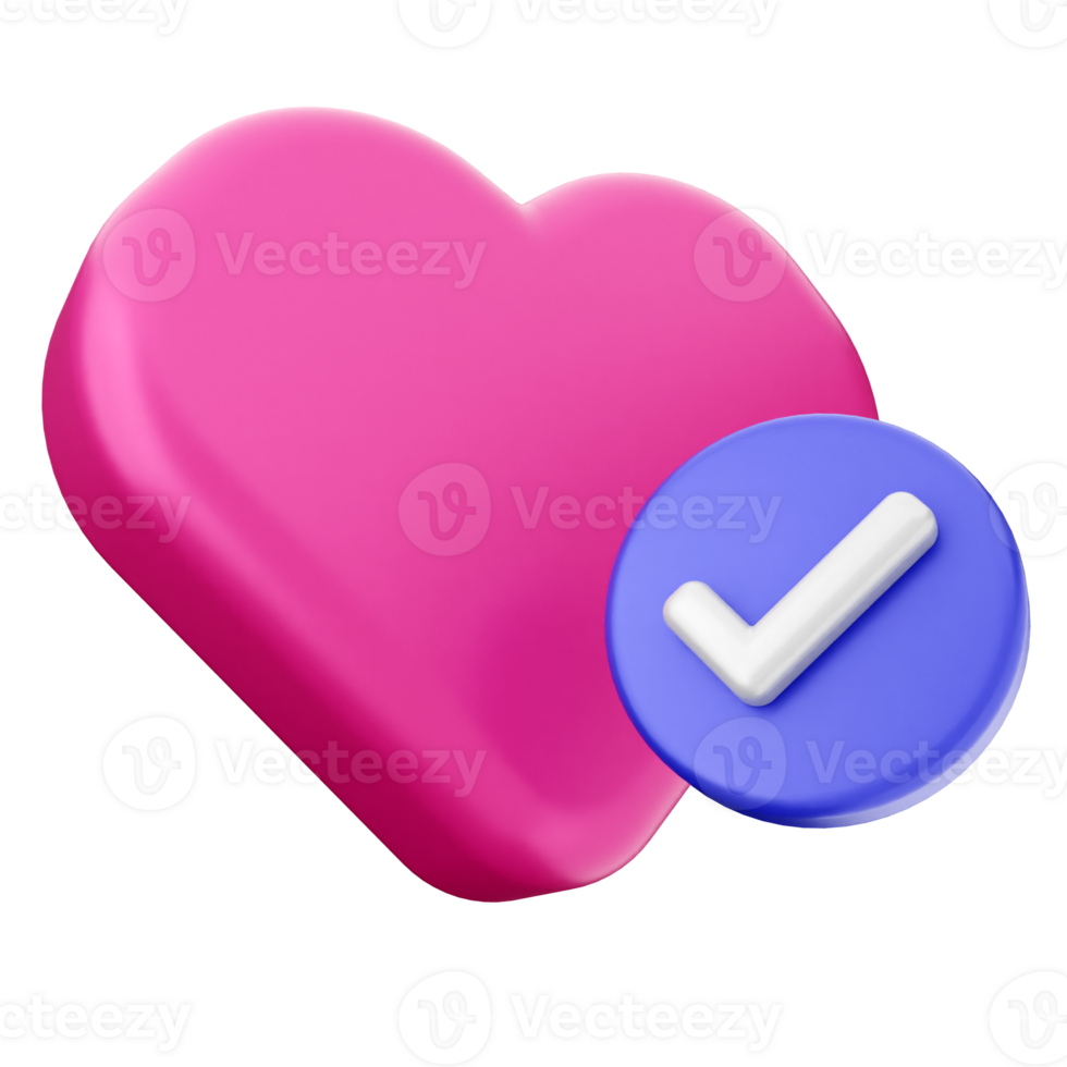 A pink heart with a blue tick mark png