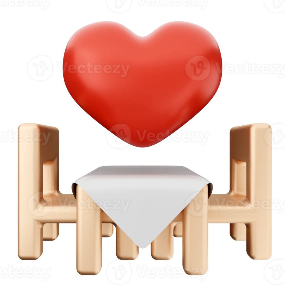 A heart shaped table and chairs with a red heart png