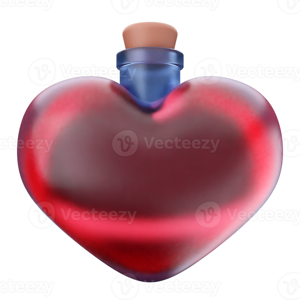 A heart shaped bottle with a red liquid inside png