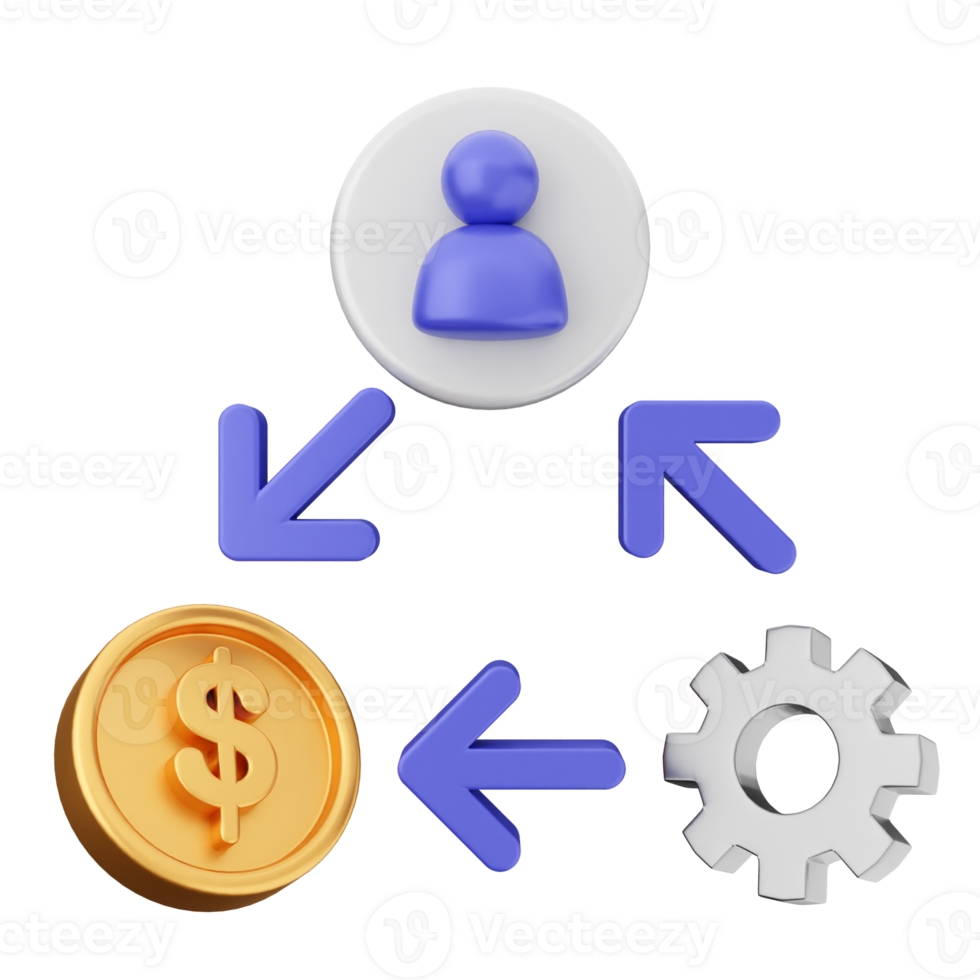 A person and a coin are connected to a gear and a person png