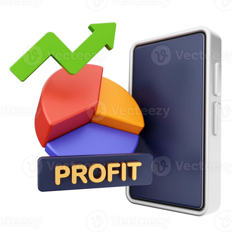 Mobile phone with profit graph and profit sign png