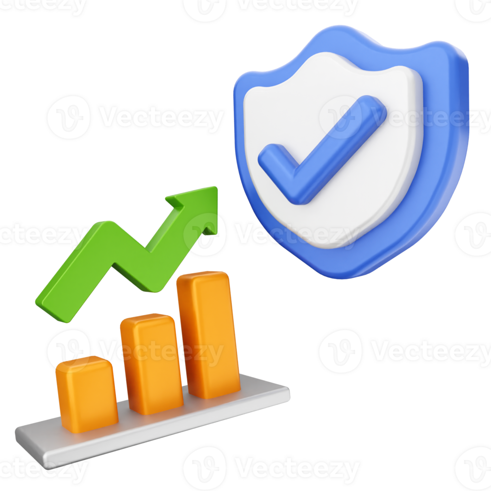 A shield and an arrow with a bar chart png