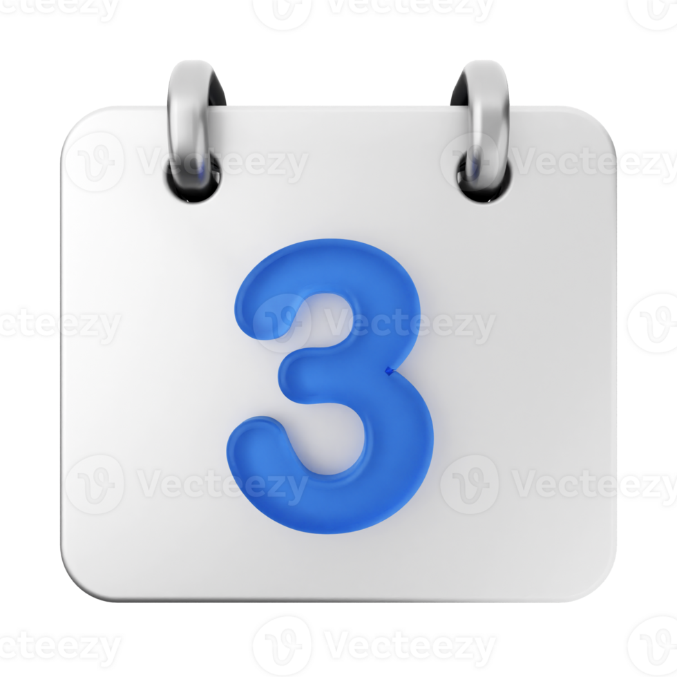 A blue calendar icon with the number three png