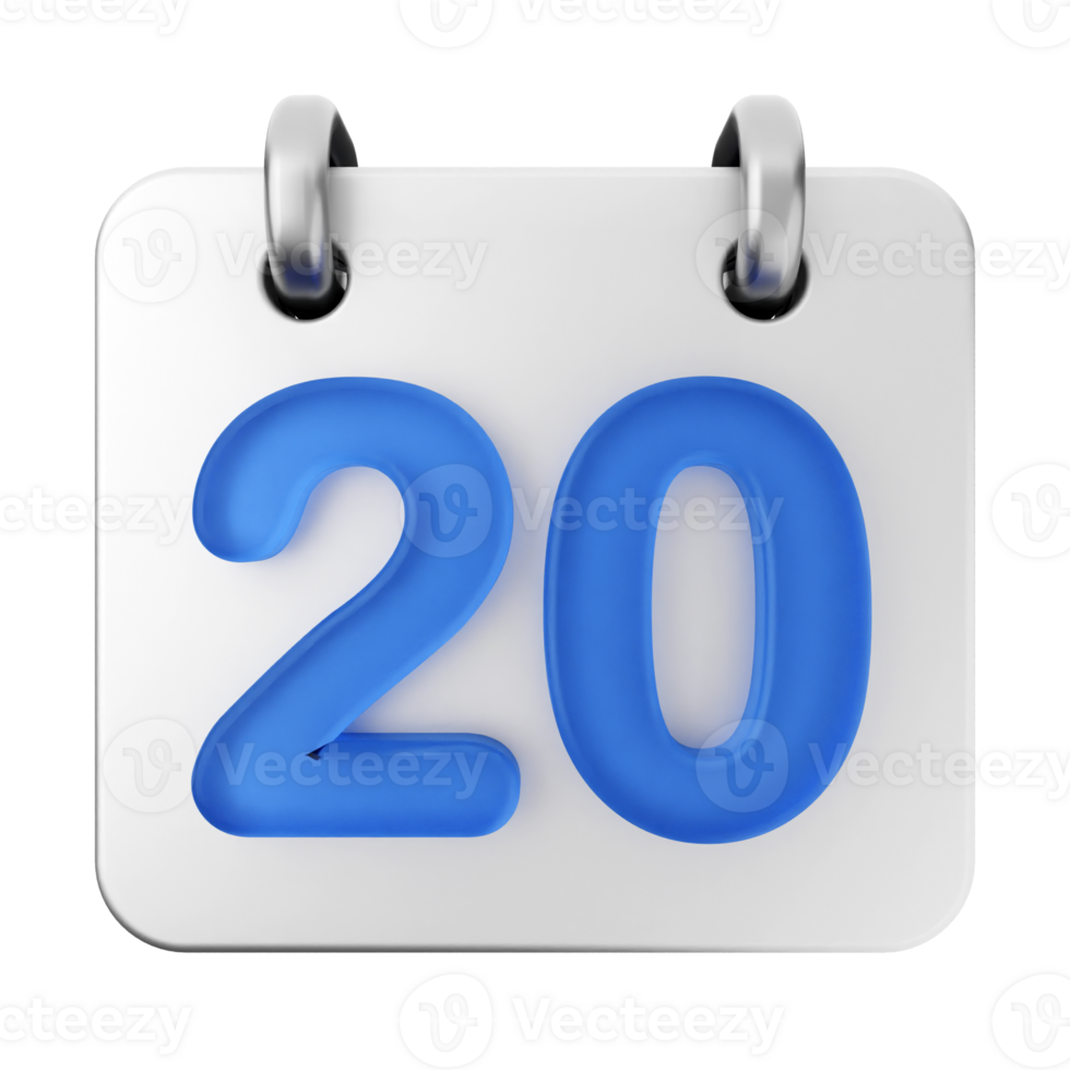A blue calendar with the number 20 on it png