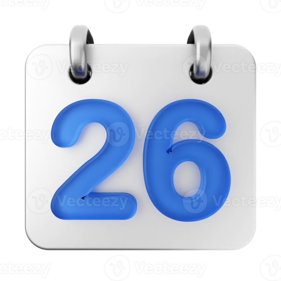 A blue and white calendar with the number 26 png