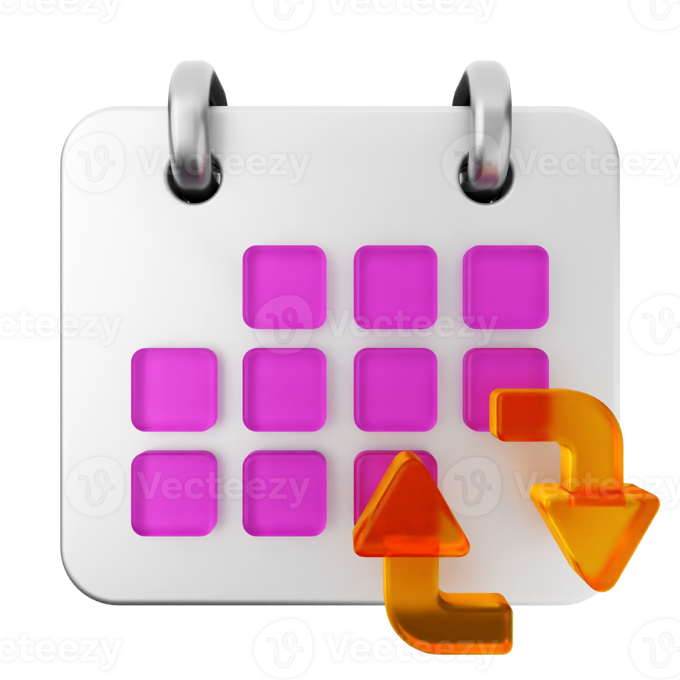 A calendar icon with orange arrows and a purple square png