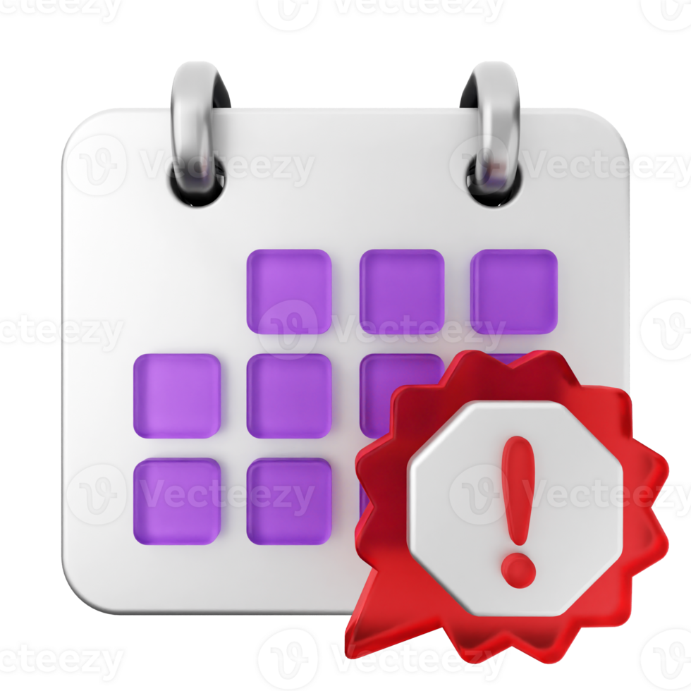 A calendar icon with a red exclamation mark png