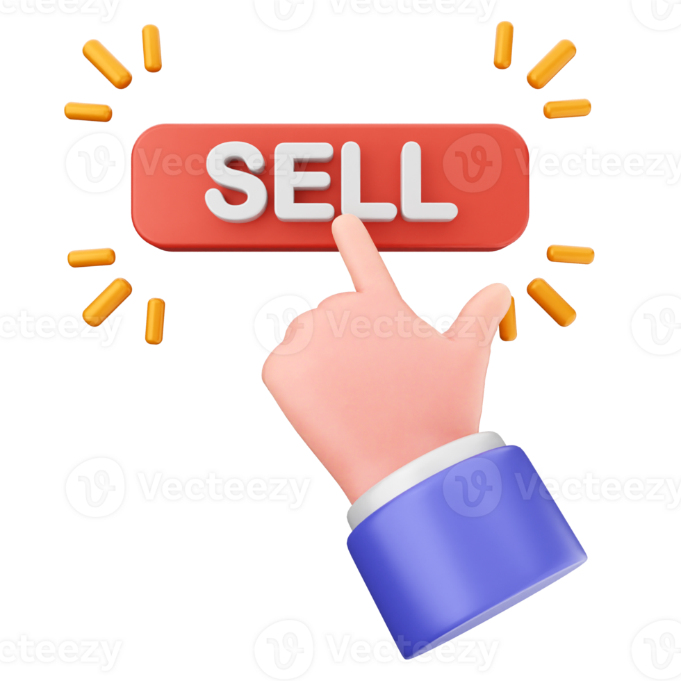 A hand is pressing a button that says sell png