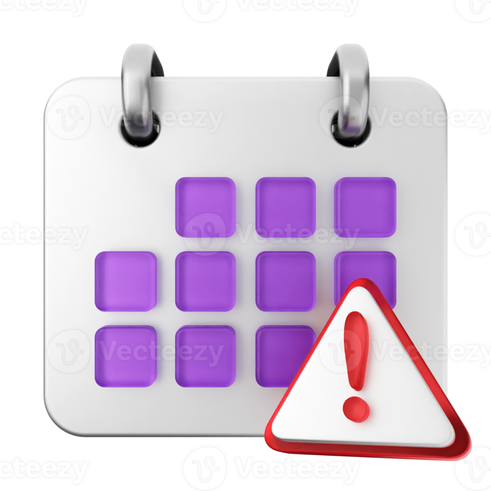 A calendar icon with a purple and red warning sign png