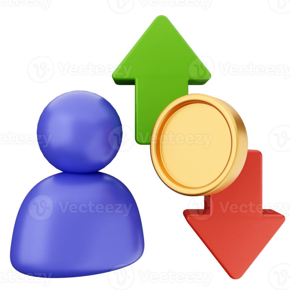 A person with a coin and arrows pointing up png
