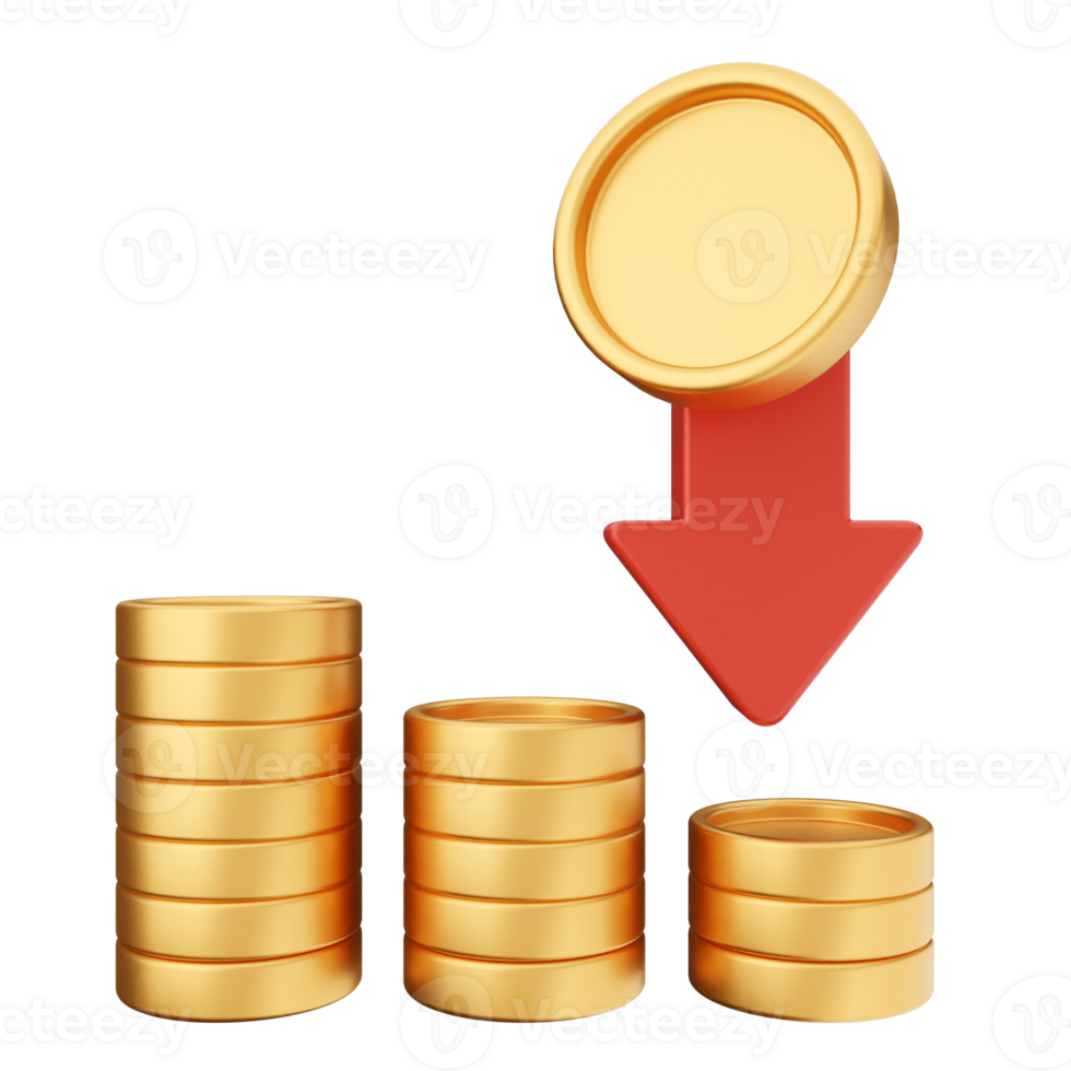 Gold coins stacked on a black background with an arrow pointing up png