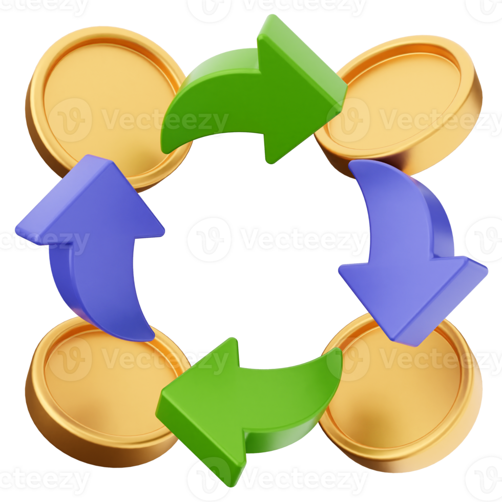 Three coins are arranged in a circle with arrows pointing to the left and right png