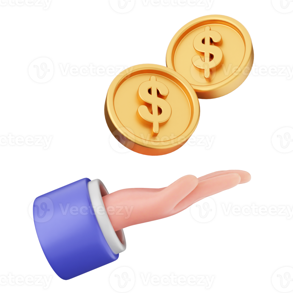 A hand holding a dollar coin and a coin on a black background png