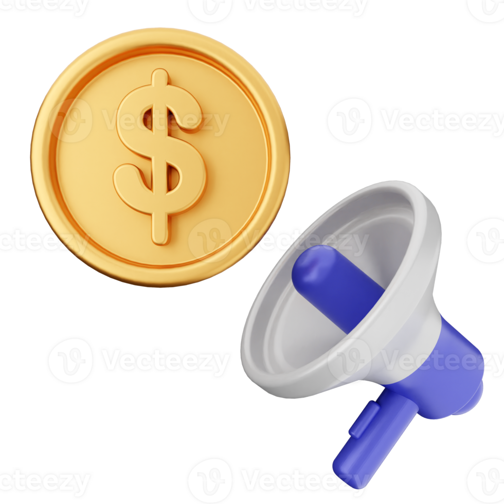 A megaphone and a dollar coin on a black background png