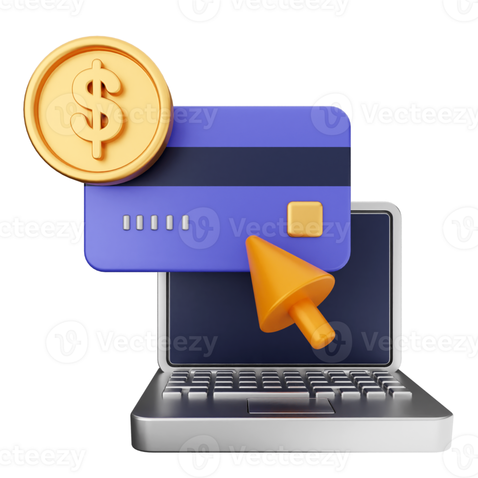 Credit card and money icon on laptop png