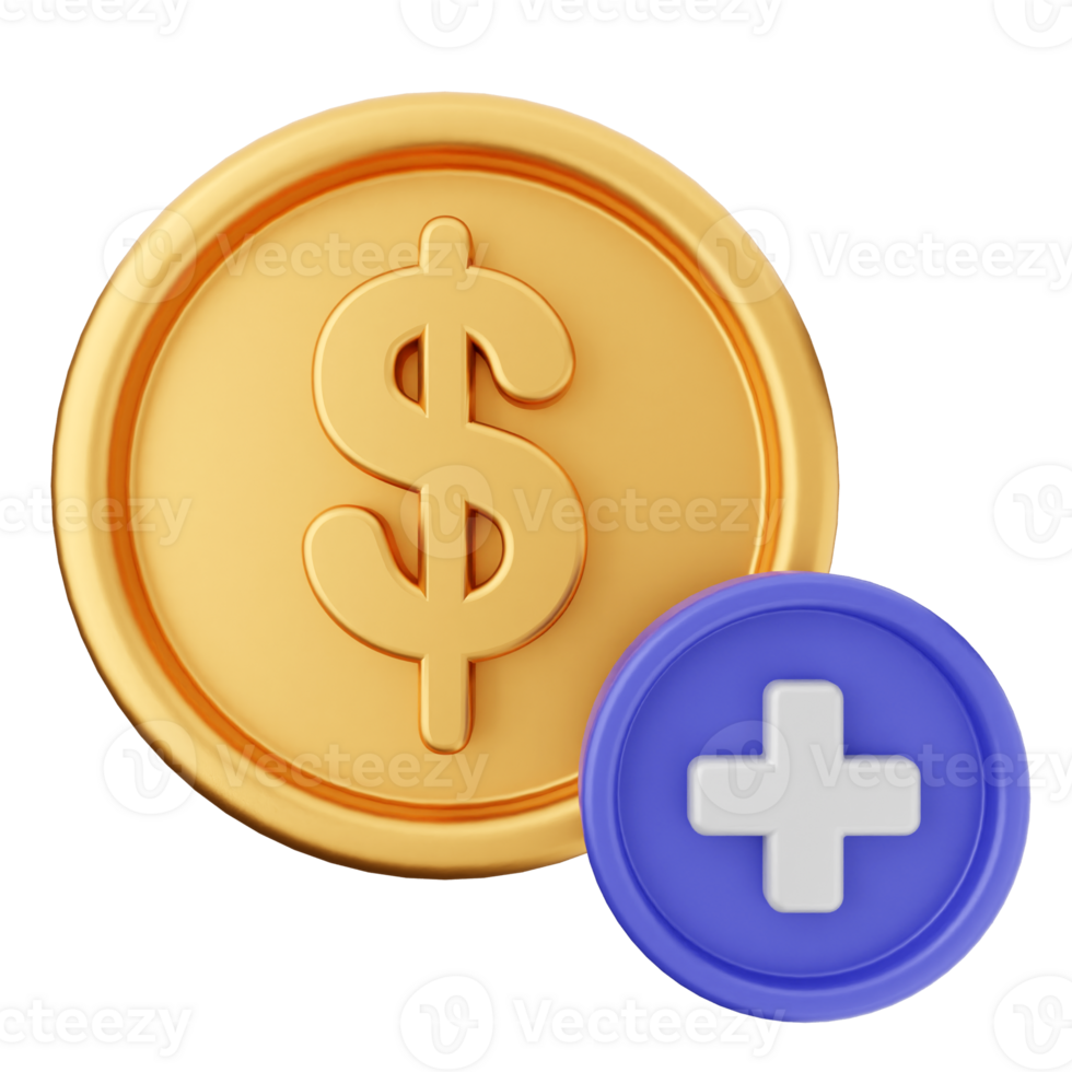 A gold coin with a plus sign and a dollar sign png
