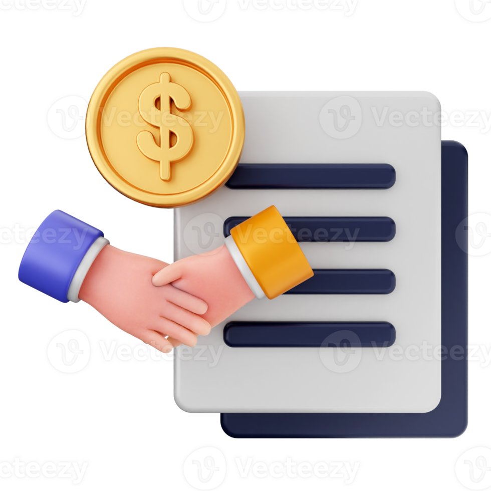 Handshake icon with money and document png