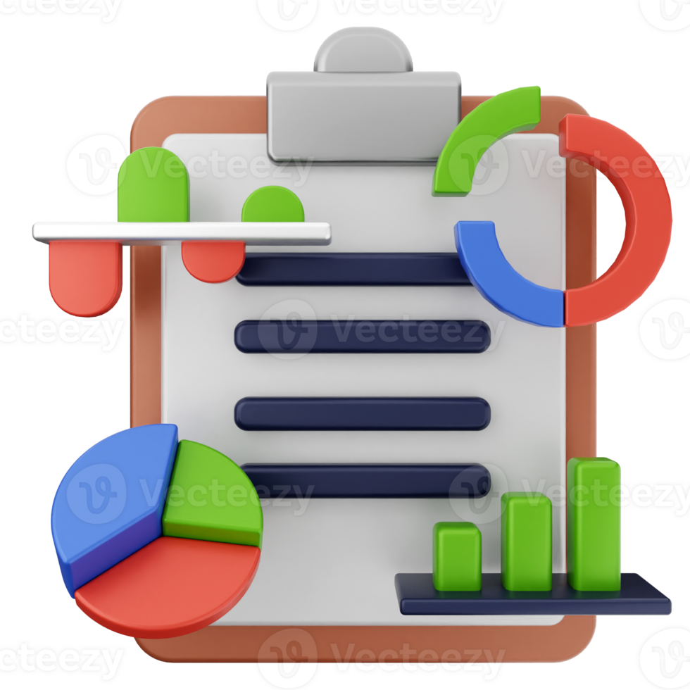 3d render of a clipboard with graphs and charts png