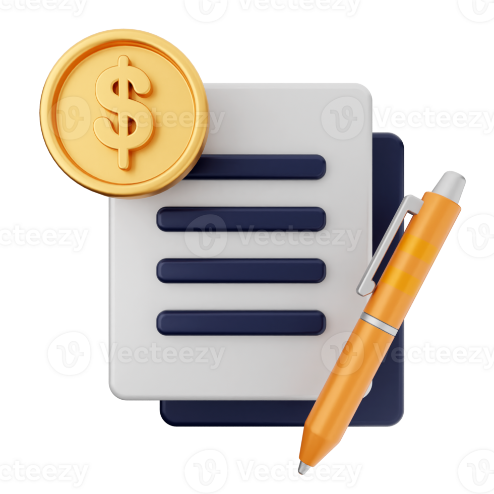 A pen and paper with a dollar coin icon png