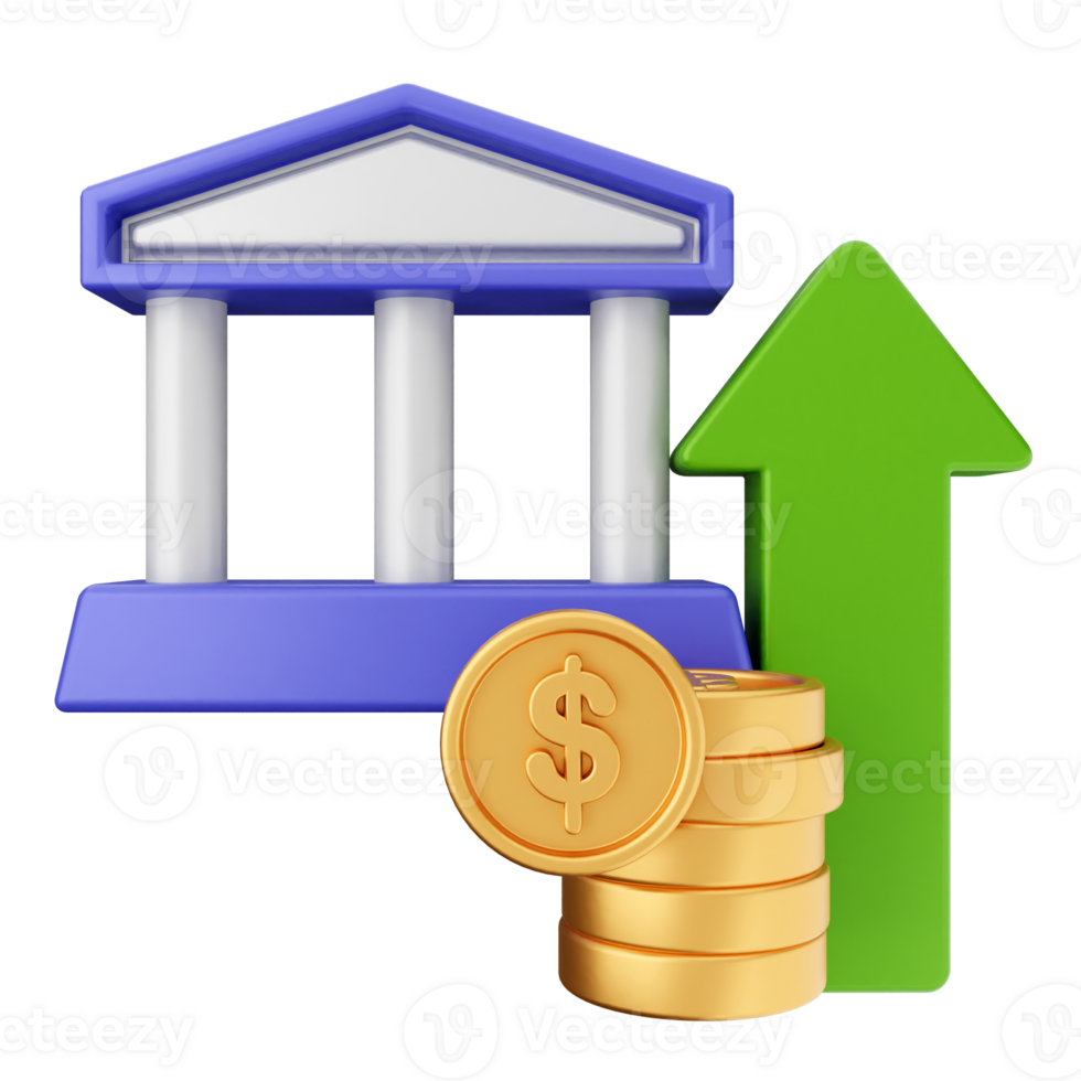 A bank building with a dollar sign and an arrow png
