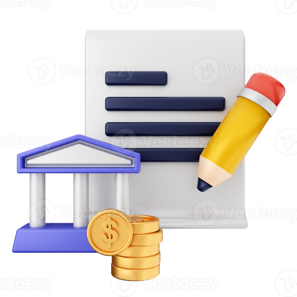A pen, a paper, and a stack of coins png