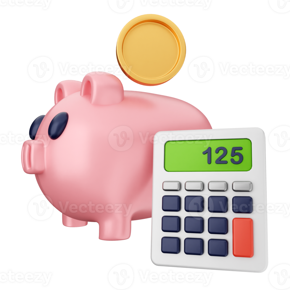 Piggy bank and calculator png