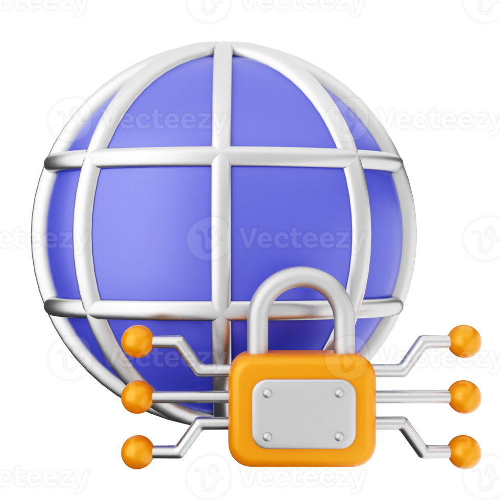A globe with a padlock and a lock png