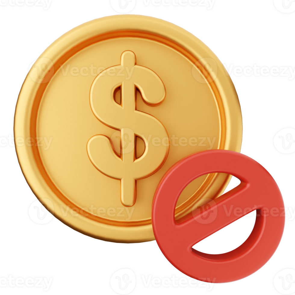 A golden coin with a dollar sign and a red circle png