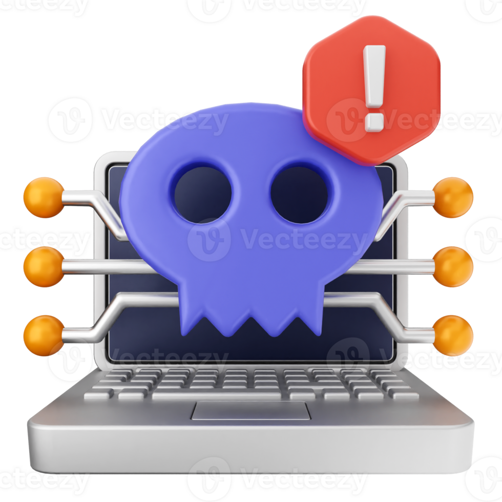 A laptop with a skull and a red and blue sign png