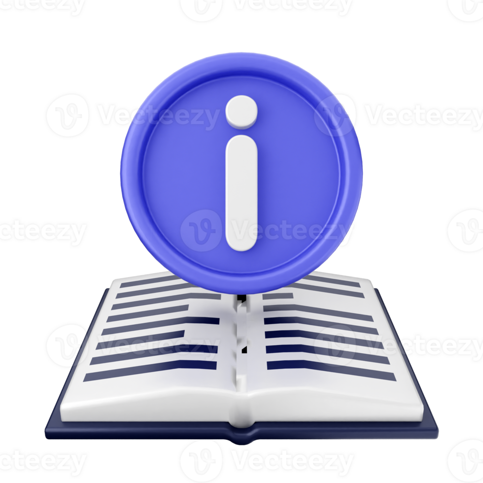 3d icon of an open book with a blue icon of an i icon on it png