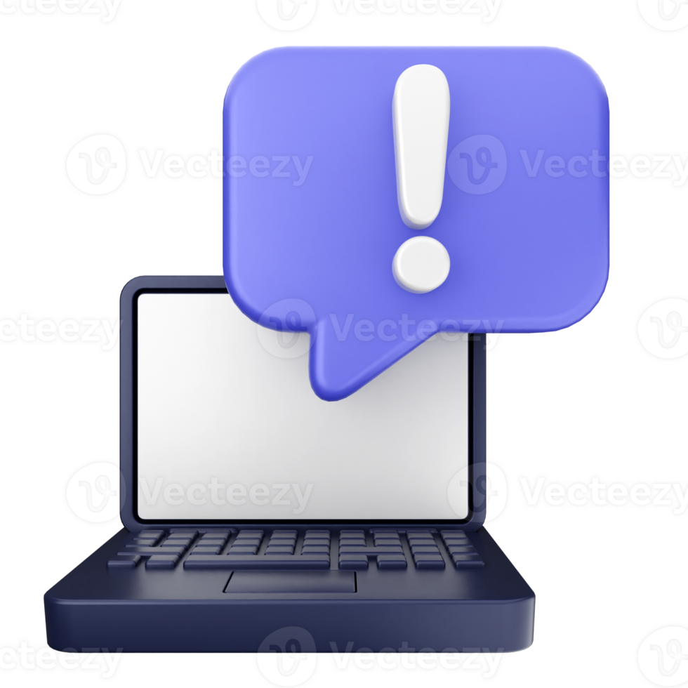 Laptop with exclamation mark and speech bubble png