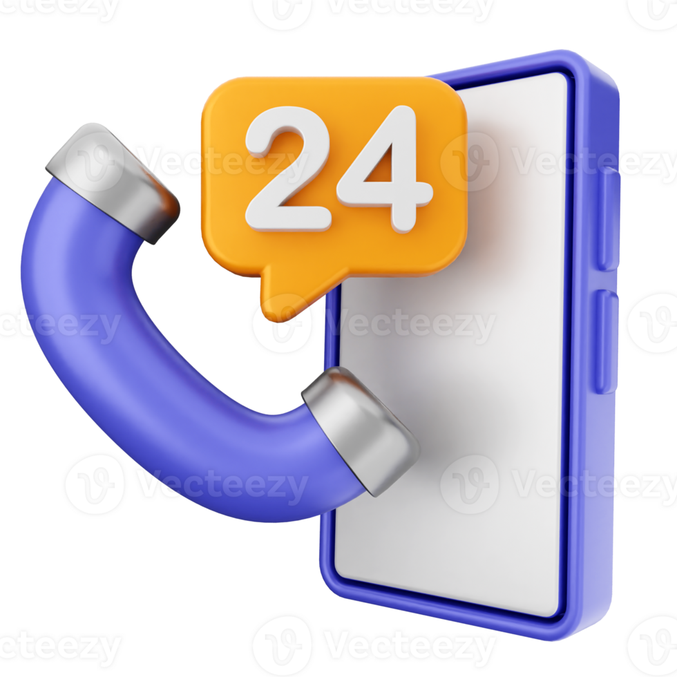 Mobile phone with 24 hours call icon png
