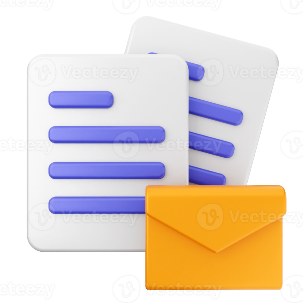 A mail envelope and two documents on a black background png