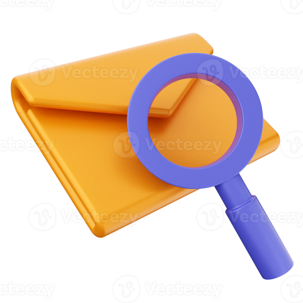 A magnifying glass and envelope on a black background png