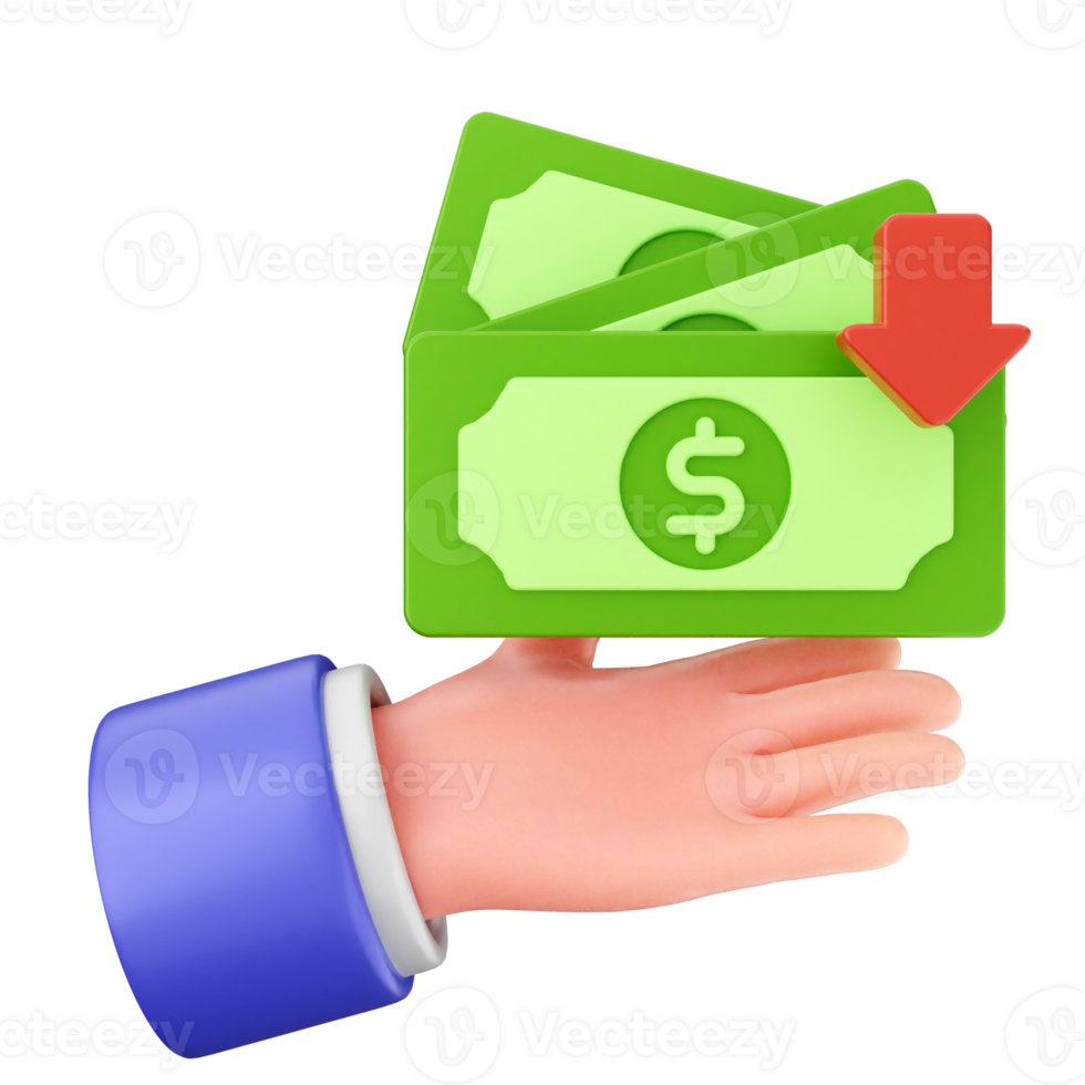 Hand holding money with arrow pointing down png
