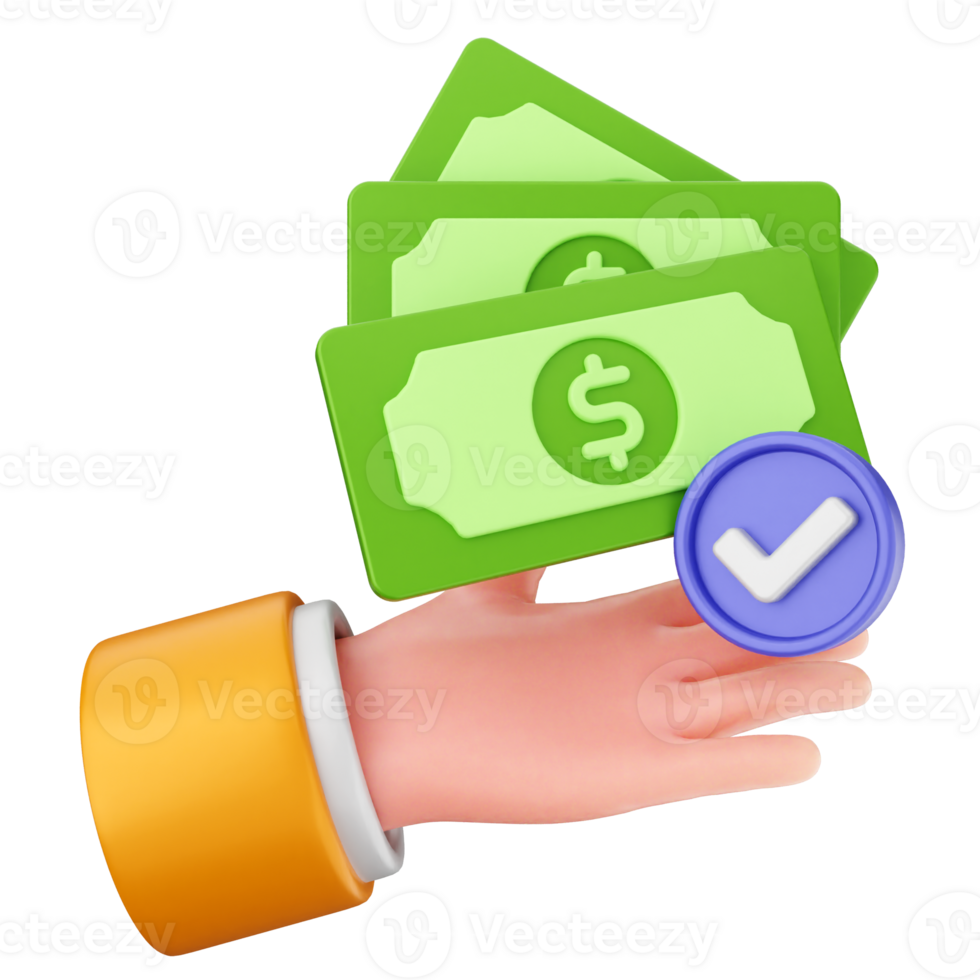 A hand holding money and a check mark png