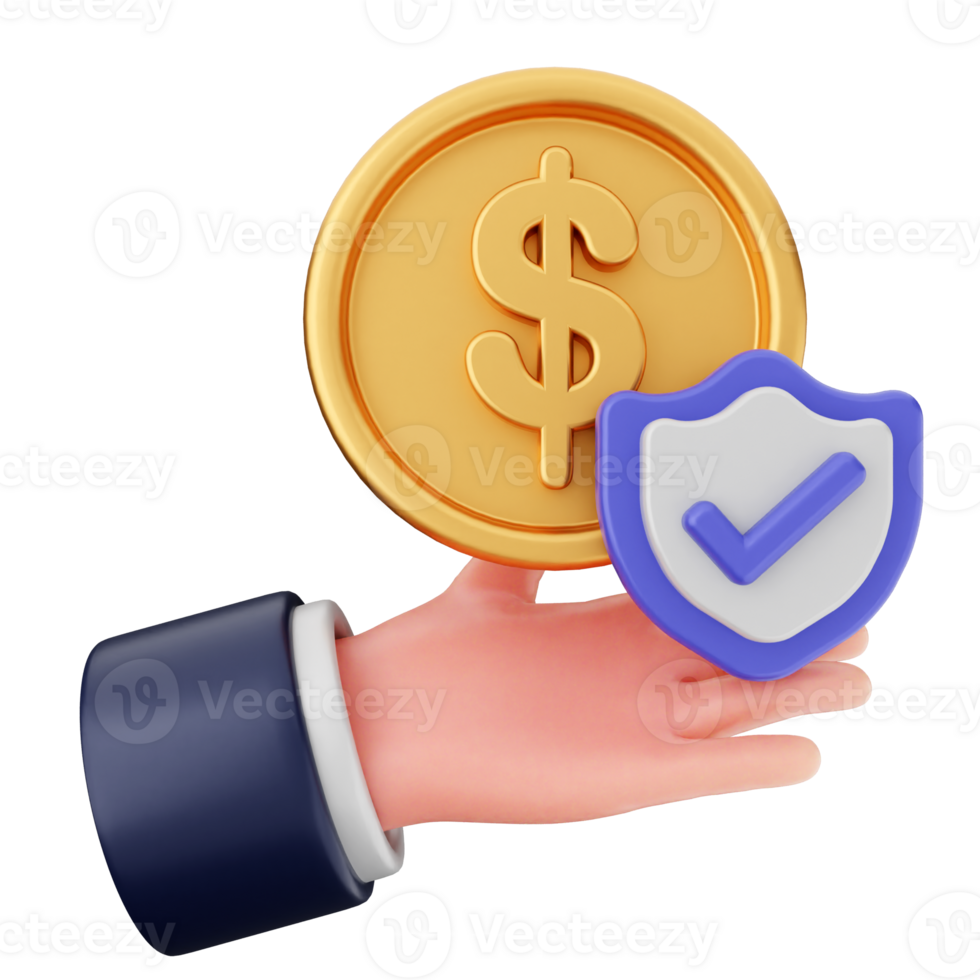 Hand holding dollar coin and check mark on black background png