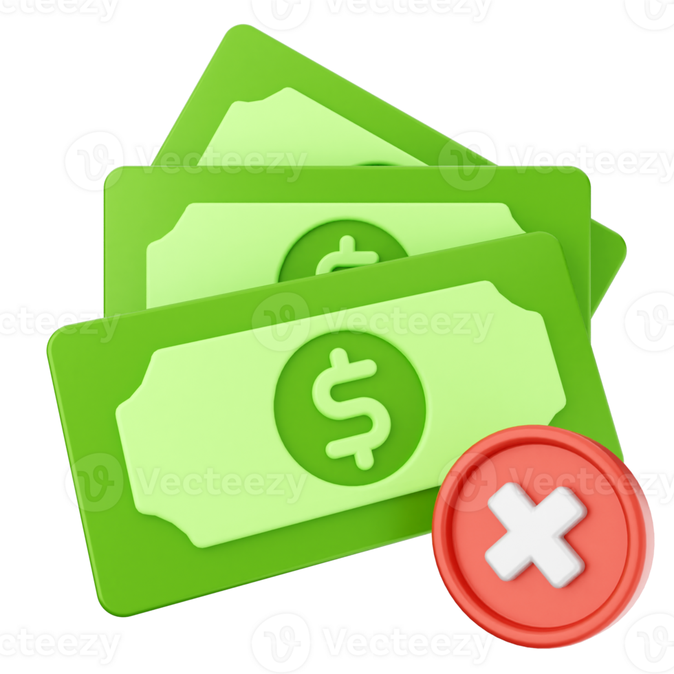 Money icon with a red cross and dollar bills png