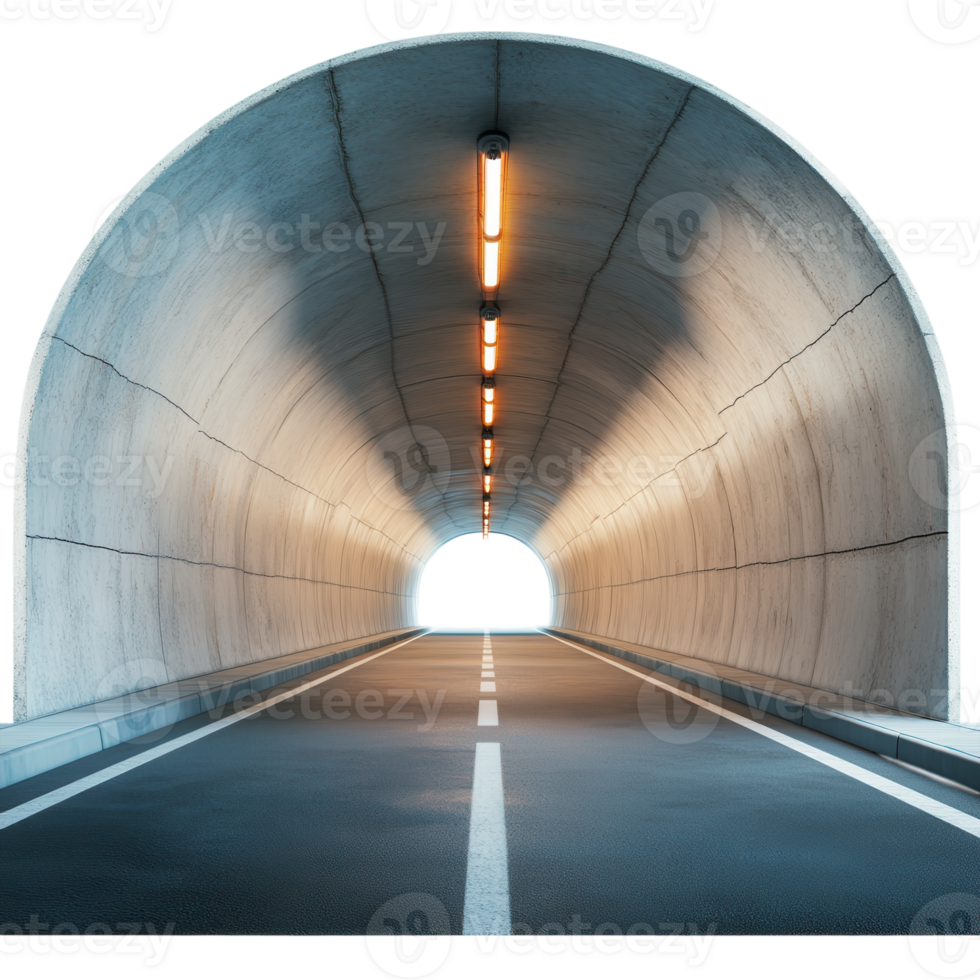 Concrete Tunnel Illuminated Ceiling on transparent background. png