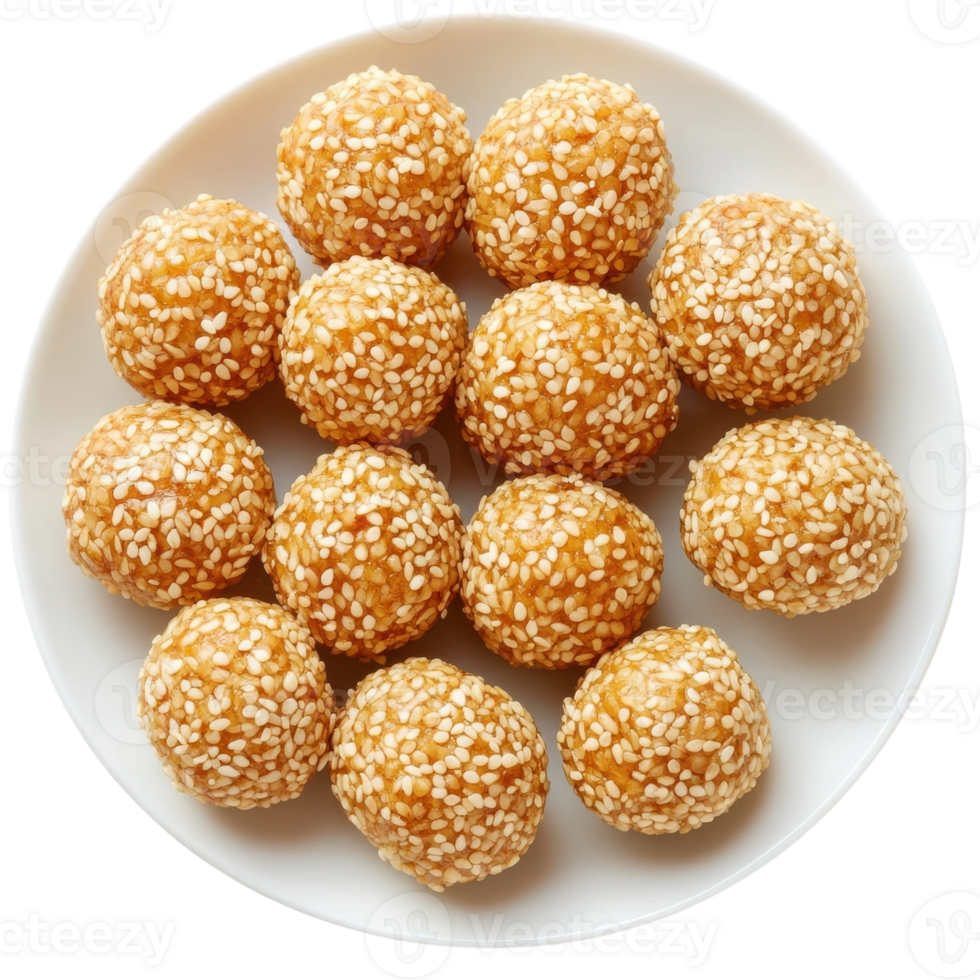 Golden Sesame Balls Dessert on transparent background. png