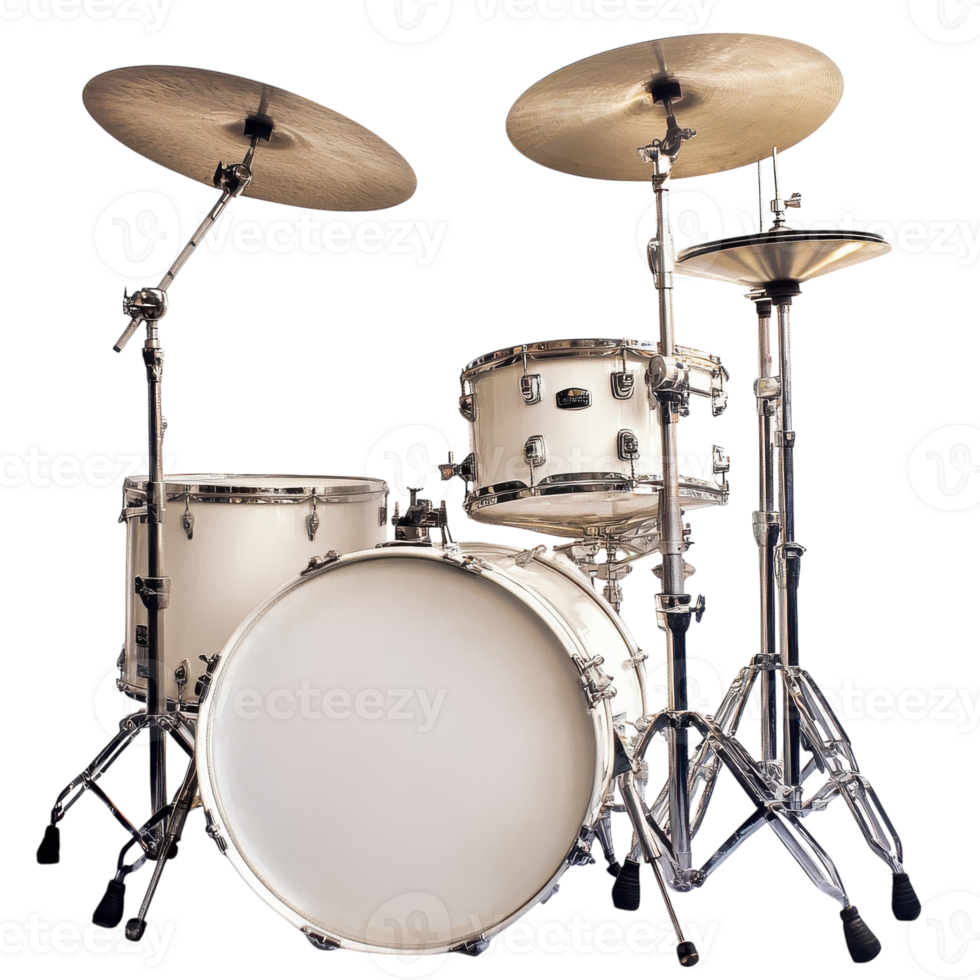 White Drum Set Studio Shot on transparent background. png