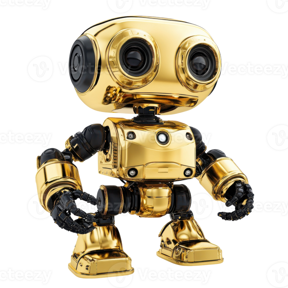 Golden Robot Futuristic Design on transparent background. png
