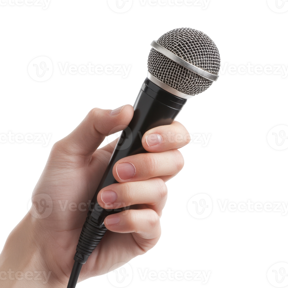 Speaker Holding Microphone on transparent background. png