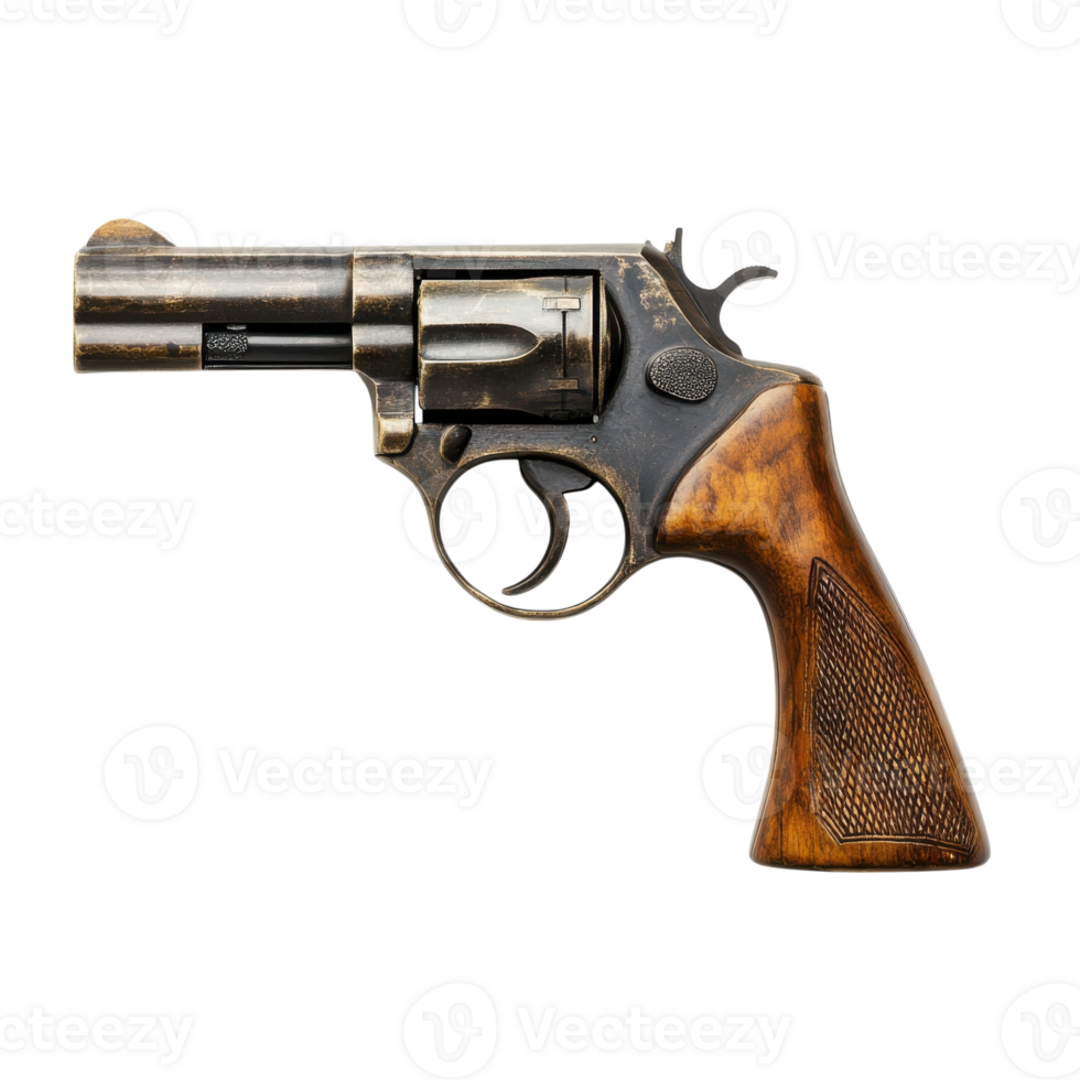 Vintage Gun Wooden Grip White on transparent background. png