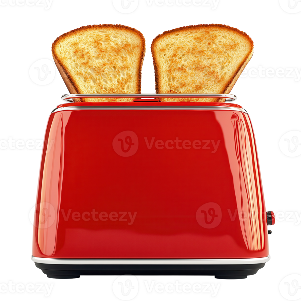 Red Toaster with Toasted Bread on transparent background. png