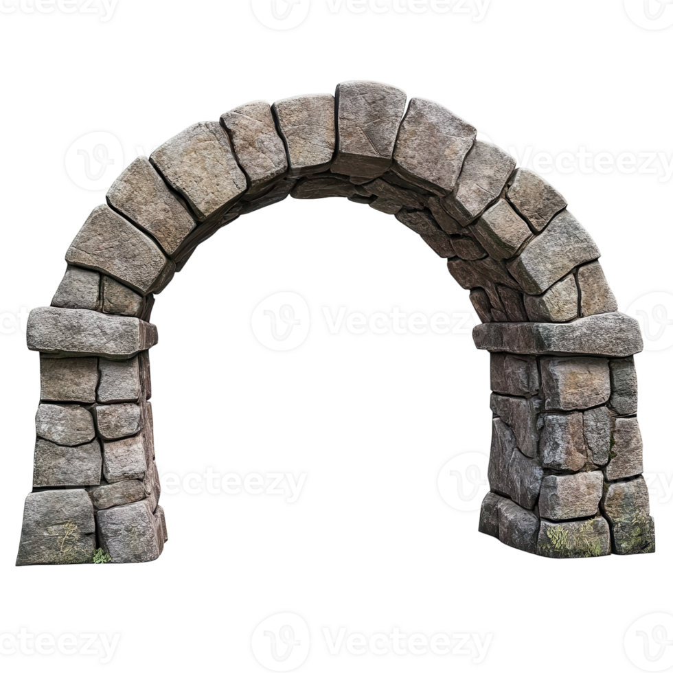 Ancient Stone Arch Bridge on transparent background. png
